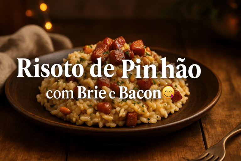 Aprenda um delicioso Risoto de Pinhão com Brie e cubos de Bacon 😋