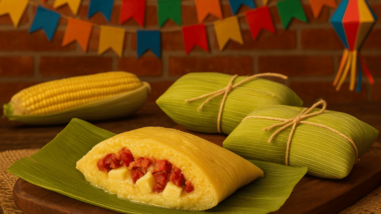 Pamonha Salgada Recheada com Queijo e Linguiça 🌽🧀🔥