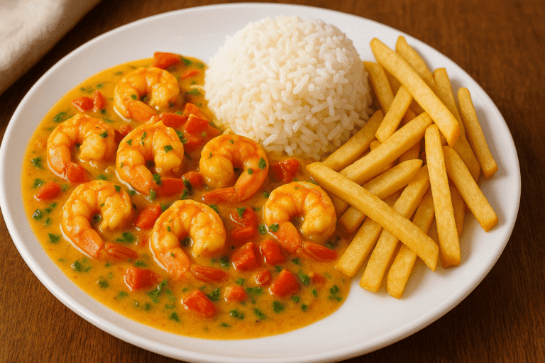 Como fazer um delicioso Camarão São Salvador com arroz e fritas 🍤😋