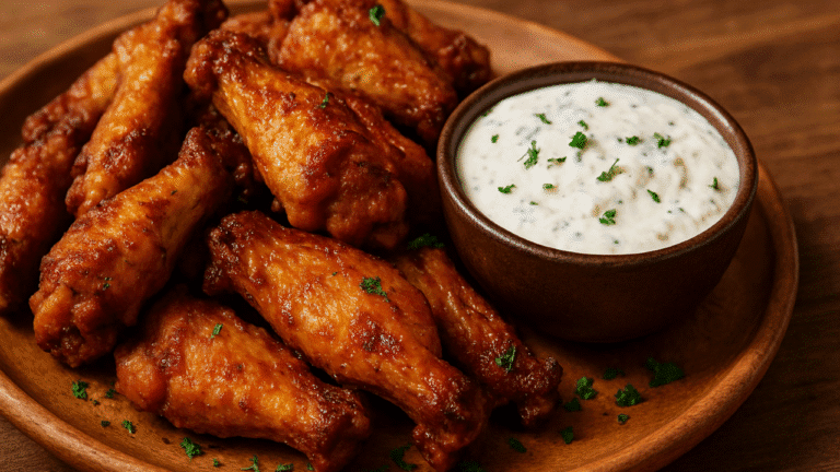 Asas de frango crocantes com molho ranch de queijo 🍗🔥