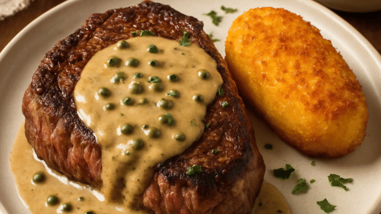 🥩 Maravilhoso esse Bife com molho de pimenta e purê de batatas crocante