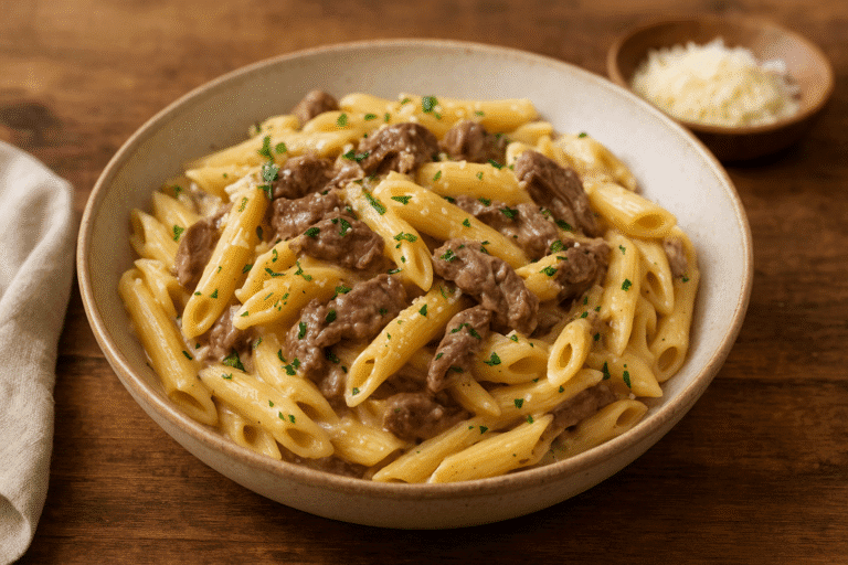 🍝 Aprenda um delicioso Penne com Baby Beef de Alcatra 😋
